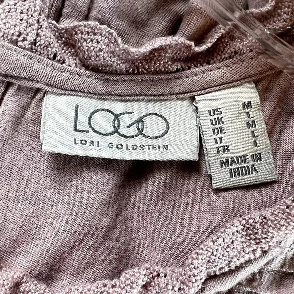 LOGO by Lori Goldstein Cotton Modal Top with Swiss Dot Details Mauve Womens Med - Picture 10 of 13